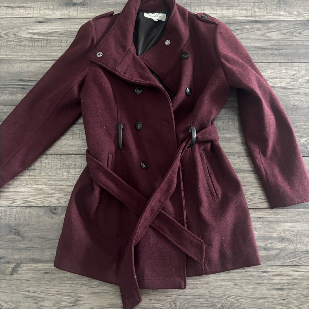 Sebby Burgundy Double-Breasted Trench Coat